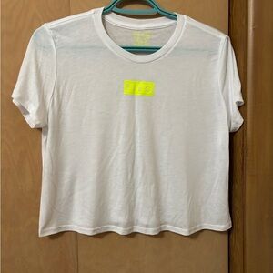 Fleo White Short Sleeve Tee with Neon Yellow Logo